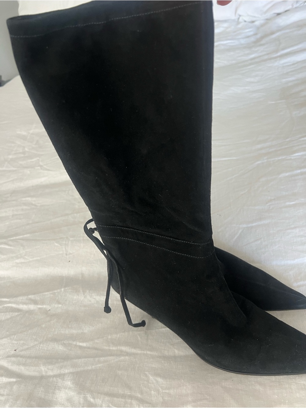 Miu Miu Black Suede Knee-High Pointed-Toe Boots